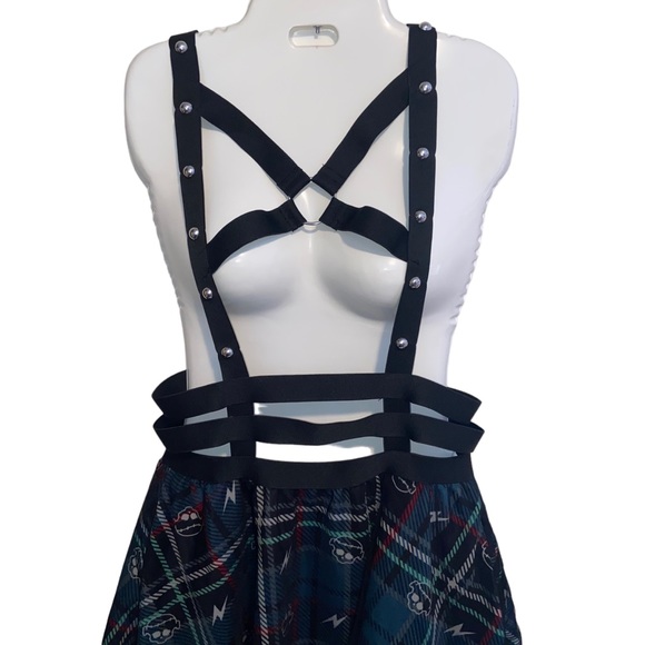 Monster High Frankie Stein Her Universe Dress Medium Skulls Goth Suspenders Cage - Picture 4 of 11